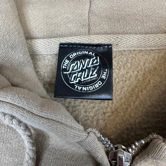 Santa Cruz Skateboards Hoodie Unisex Adult S Tan Zip Up Classic Dot Logo Pocket - Picture 5 of 10